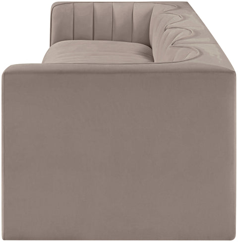 Talia Taupe Velvet Performance Fabric Upholstered Sofa, 4-Piece (Style 3)