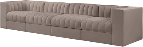 Talia Taupe Velvet Performance Fabric Upholstered Sofa, 4-Piece (Style 3)