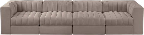 Talia Taupe Velvet Performance Fabric Upholstered Sofa, 4-Piece (Style 3)