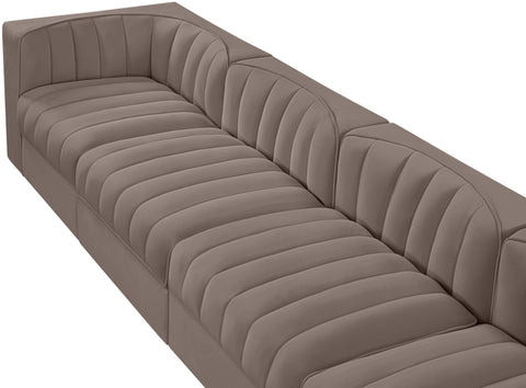 Talia Taupe Velvet Performance Fabric Upholstered Sofa, 4-Piece (Style 3)