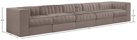 Talia Taupe Velvet Performance Fabric Upholstered Sofa, 5-Piece