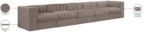 Talia Taupe Velvet Performance Fabric Upholstered Sofa, 5-Piece