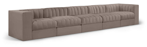 Talia Taupe Velvet Performance Fabric Upholstered Sofa, 5-Piece