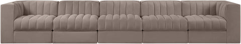 Talia Taupe Velvet Performance Fabric Upholstered Sofa, 5-Piece