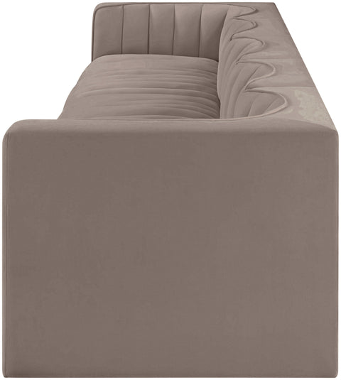 Talia Taupe Velvet Performance Fabric Upholstered Sofa, 5-Piece