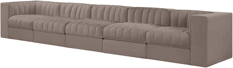 Talia Taupe Velvet Performance Fabric Upholstered Sofa, 5-Piece