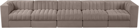 Talia Taupe Velvet Performance Fabric Upholstered Sofa, 5-Piece