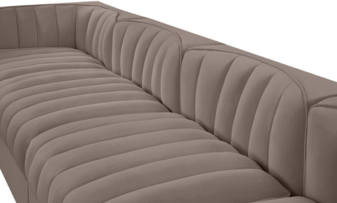 Talia Taupe Velvet Performance Fabric Upholstered Sofa, 5-Piece