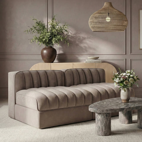 Talia Taupe Velvet Performance Fabric Upholstered Loveseat, 2-Piece