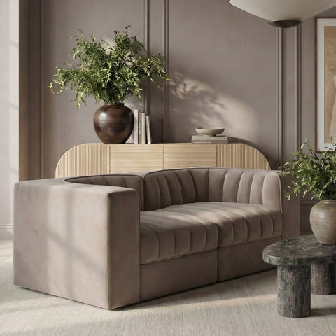 Talia Taupe Velvet Performance Fabric Upholstered Loveseat, 2-Piece (Style 2)