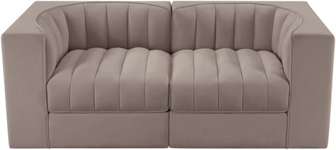 Talia Taupe Velvet Performance Fabric Upholstered Loveseat, 2-Piece (Style 2)