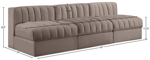 Talia Taupe Velvet Performance Fabric Upholstered Sofa, 3-Piece