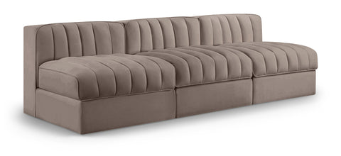 Talia Taupe Velvet Performance Fabric Upholstered Sofa, 3-Piece