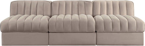 Talia Taupe Velvet Performance Fabric Upholstered Sofa, 3-Piece