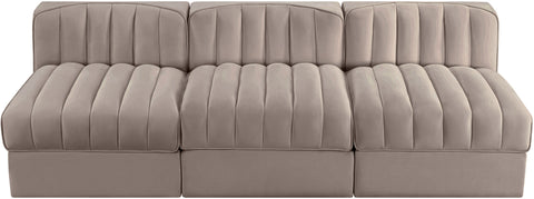 Talia Taupe Velvet Performance Fabric Upholstered Sofa, 3-Piece