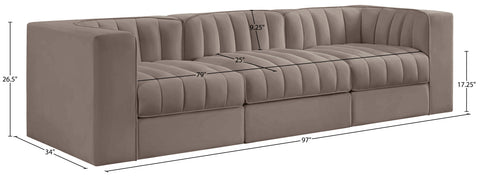 Talia Taupe Velvet Performance Fabric Upholstered Sofa, 3-Piece (Style 2)
