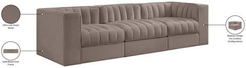 Talia Taupe Velvet Performance Fabric Upholstered Sofa, 3-Piece (Style 2)