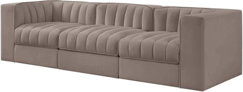 Talia Taupe Velvet Performance Fabric Upholstered Sofa, 3-Piece (Style 2)