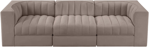 Talia Taupe Velvet Performance Fabric Upholstered Sofa, 3-Piece (Style 2)