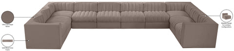 Talia Taupe Velvet Performance Fabric Upholstered Sectional, 10-Piece