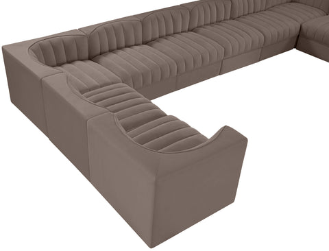 Talia Taupe Velvet Performance Fabric Upholstered Sectional, 10-Piece