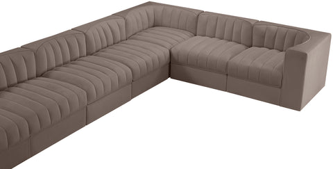Talia Taupe Velvet Performance Fabric Upholstered Sectional, 10-Piece