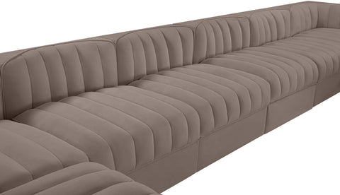 Talia Taupe Velvet Performance Fabric Upholstered Sectional, 10-Piece
