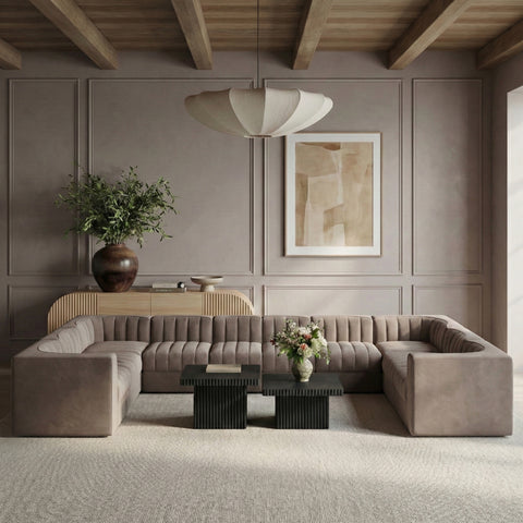 Talia Taupe Velvet Performance Fabric Upholstered Sectional, 10-Piece