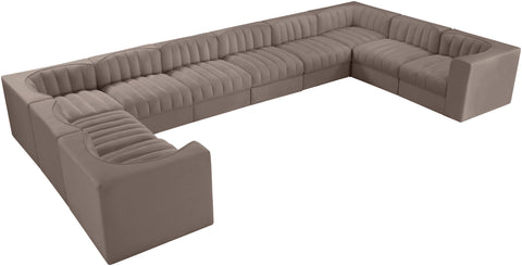 Talia Taupe Velvet Performance Fabric Upholstered Sectional, 10-Piece