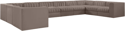 Talia Taupe Velvet Performance Fabric Upholstered Sectional, 10-Piece