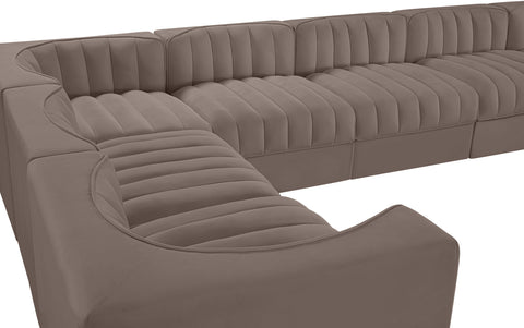 Talia Taupe Velvet Performance Fabric Upholstered Sectional, 10-Piece
