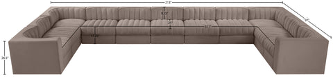 Talia Taupe Velvet Performance Fabric Upholstered Sectional, 11-Piece