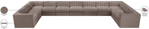Talia Taupe Velvet Performance Fabric Upholstered Sectional, 11-Piece