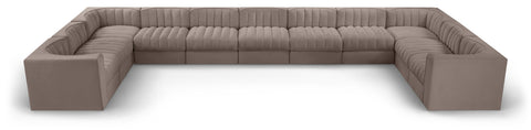 Talia Taupe Velvet Performance Fabric Upholstered Sectional, 11-Piece