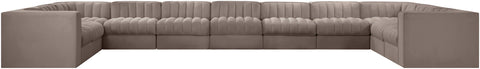 Talia Taupe Velvet Performance Fabric Upholstered Sectional, 11-Piece