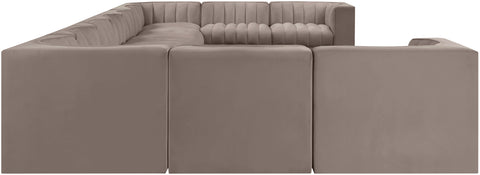 Talia Taupe Velvet Performance Fabric Upholstered Sectional, 11-Piece
