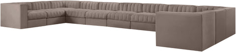 Talia Taupe Velvet Performance Fabric Upholstered Sectional, 11-Piece