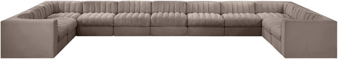 Talia Taupe Velvet Performance Fabric Upholstered Sectional, 11-Piece