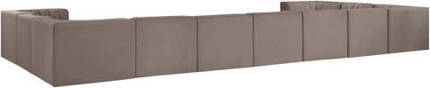 Talia Taupe Velvet Performance Fabric Upholstered Sectional, 11-Piece