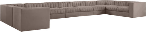 Talia Taupe Velvet Performance Fabric Upholstered Sectional, 11-Piece