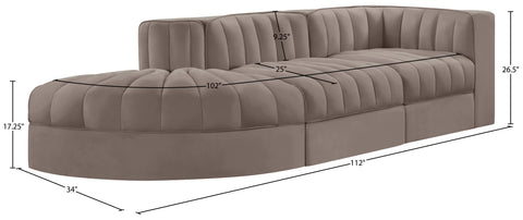 Talia Taupe Velvet Performance Fabric Upholstered Sectional, 3-Piece