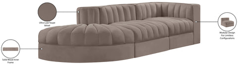 Talia Taupe Velvet Performance Fabric Upholstered Sectional, 3-Piece