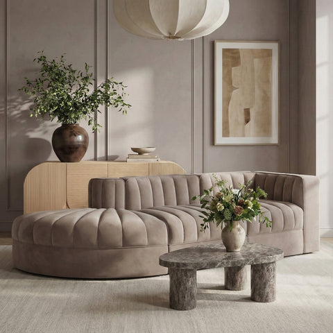 Talia Taupe Velvet Performance Fabric Upholstered Sectional, 3-Piece