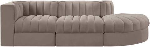 Talia Taupe Velvet Performance Fabric Upholstered Sectional, 3-Piece