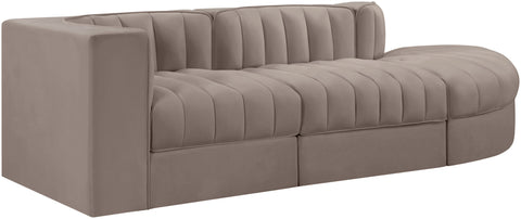 Talia Taupe Velvet Performance Fabric Upholstered Sectional, 3-Piece