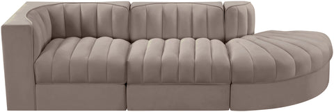 Talia Taupe Velvet Performance Fabric Upholstered Sectional, 3-Piece