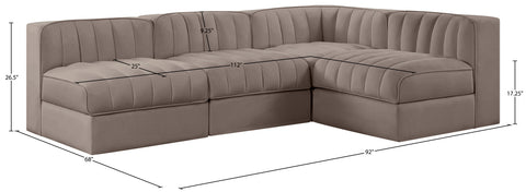 Talia Taupe Velvet Performance Fabric Upholstered Sectional, 4-Piece
