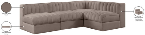 Talia Taupe Velvet Performance Fabric Upholstered Sectional, 4-Piece