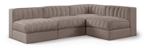 Talia Taupe Velvet Performance Fabric Upholstered Sectional, 4-Piece