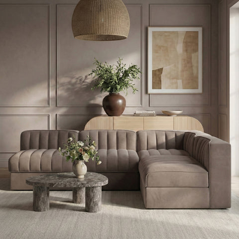 Talia Taupe Velvet Performance Fabric Upholstered Sectional, 4-Piece